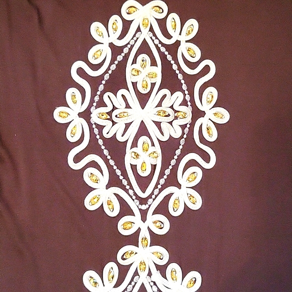 NWOT Stunning Bodycon Maxi-Dress, Chocolate w/Cream Embroidery, Crystals, M - Picture 13 of 16